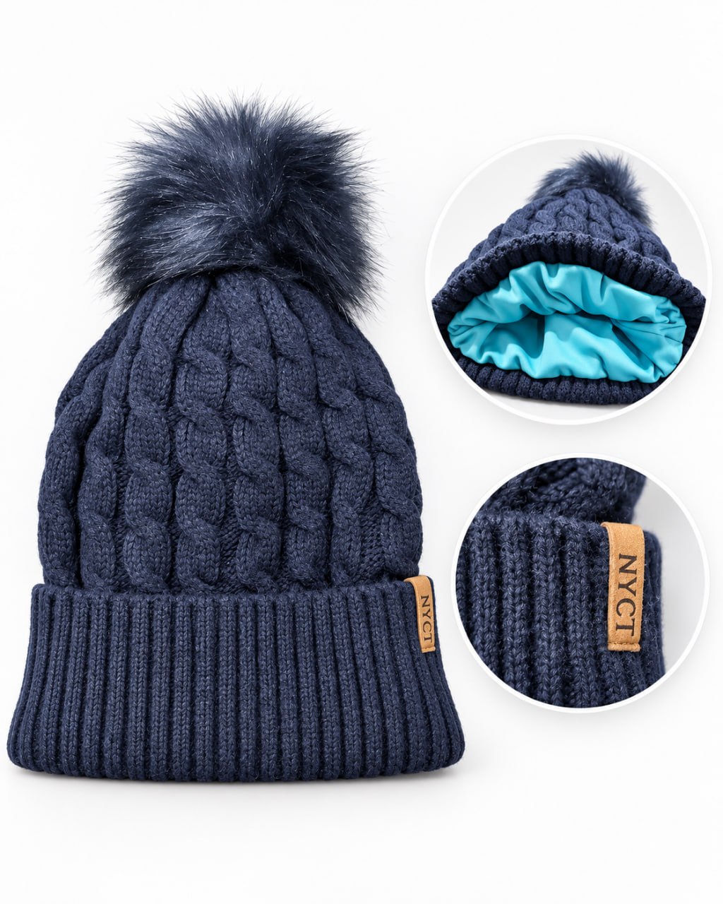 NYCT Cable Knit Pom Beanie