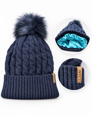 NYCT Cable Knit Pom Beanie
